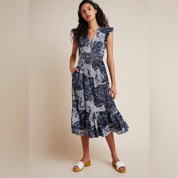 Anthropologie Dresses & Skirts - Anthropologie Navy and White Printed Midi Dress